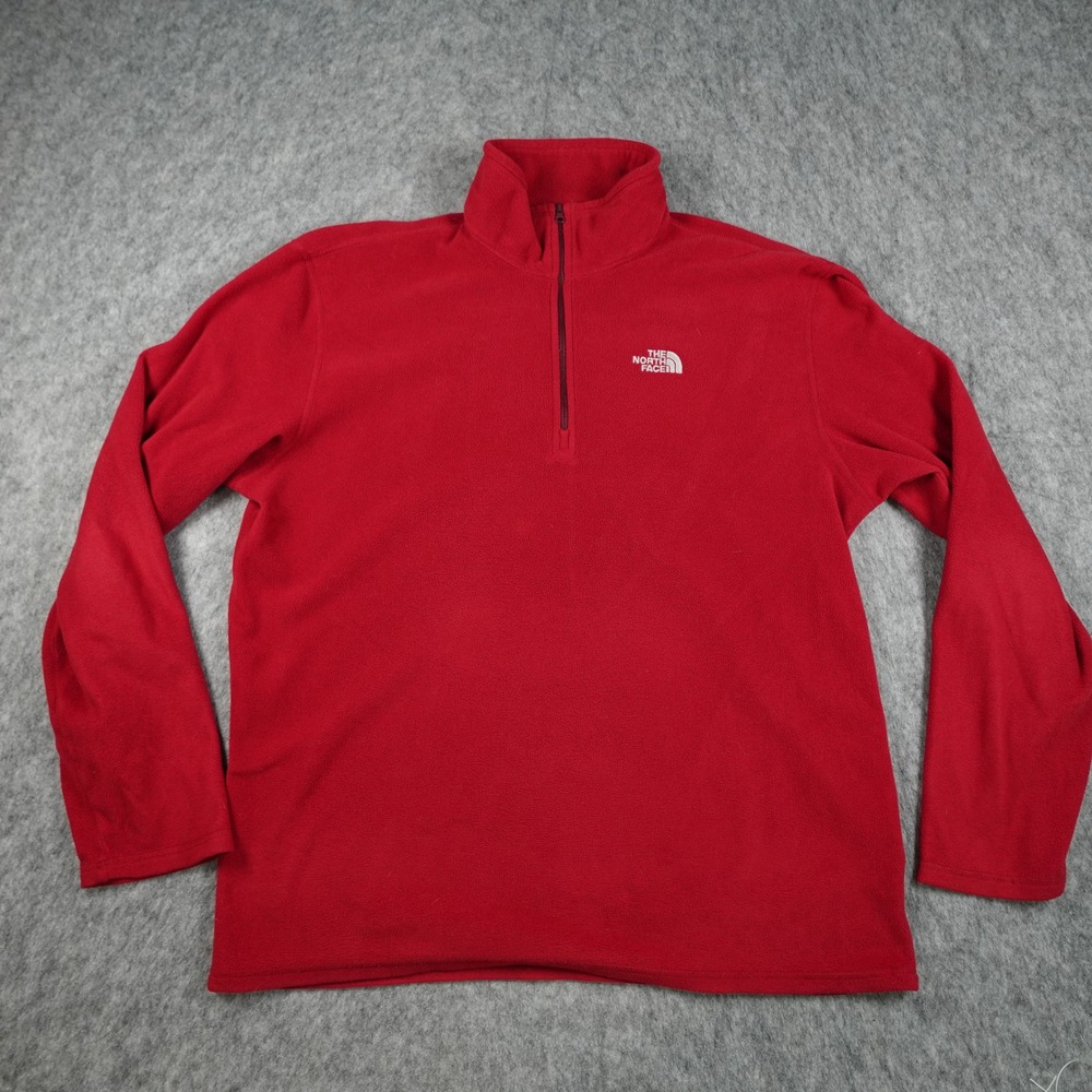 The North Face Pullover Mens Large Red Polartec Fleece 1/4 Zip Logo Sweatshirt
